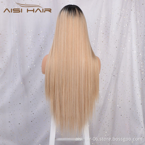 Aisi Hair Cheap Wholesale Vendor 613 Long Silky Straight Natural Wave Ombre Blonde Wig For Black Women Synthetic Hair Wigs